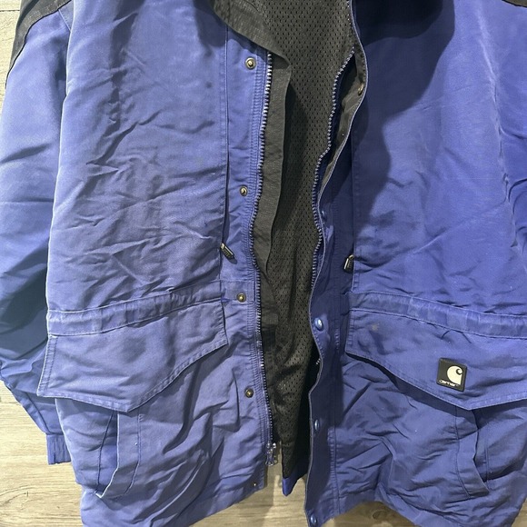 Vintage Carhartt Men 2XL Blue Anorak Rain Jacket Coat Mesh Lined Workwear - Picture 6 of 15